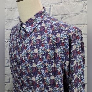 Robert Graham Men's Button Down Shirt Casual Purple Floral Tailored Fit Size XL